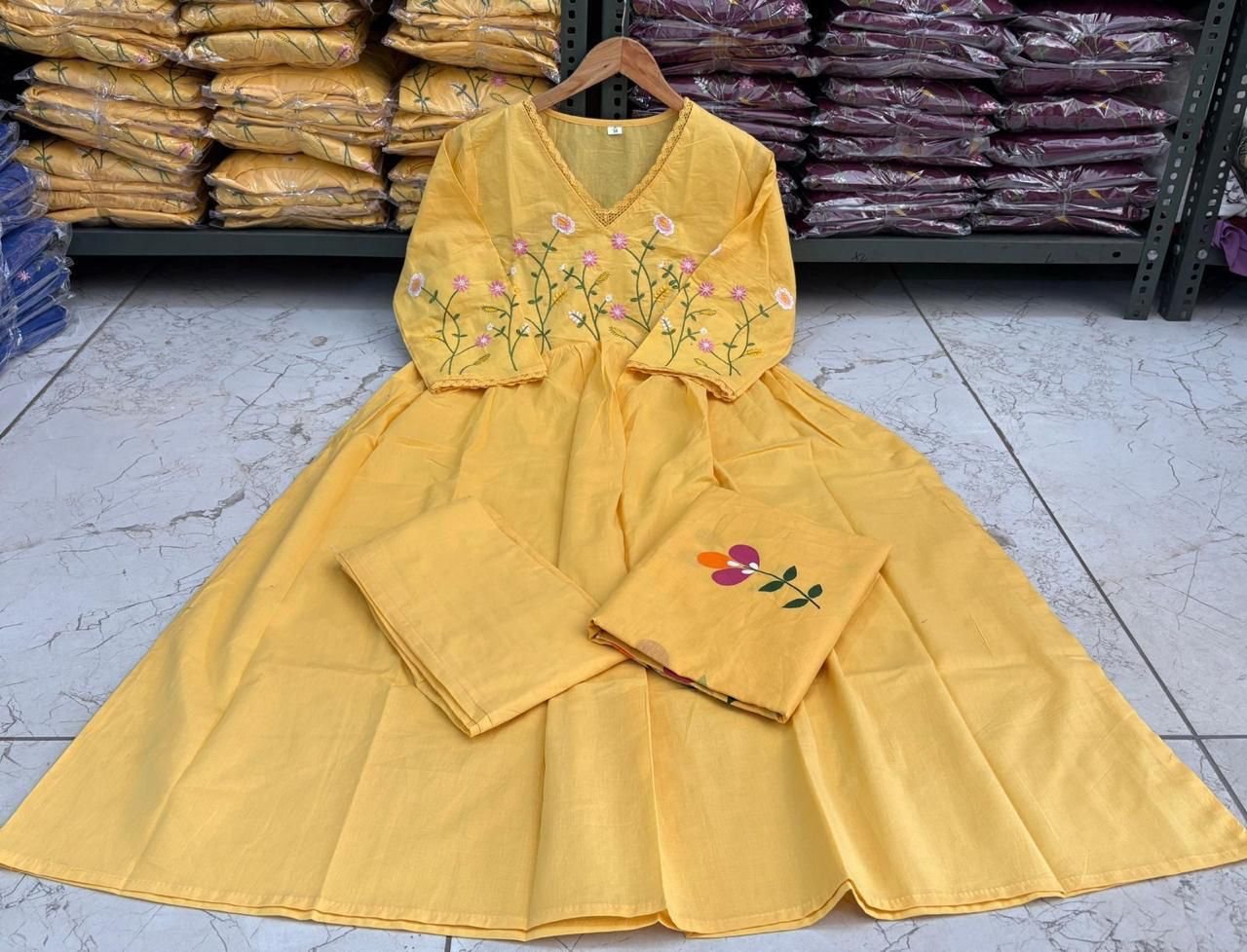 Cotton Embroidered Kurta Set with Malmal Dupatta